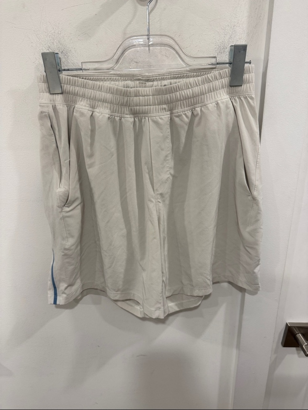 lululemon athletica Light Beige Athletic Shorts with Blue Trim